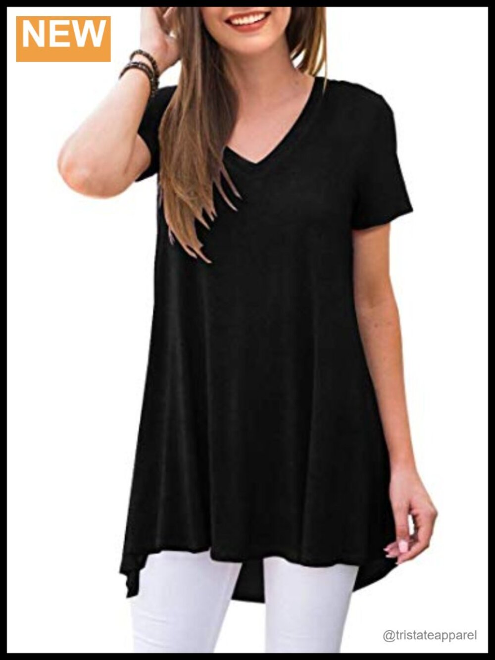 Women's Flowy High Low Tunic Top V-Neck Cuff Sleeve Pull On for Leggings